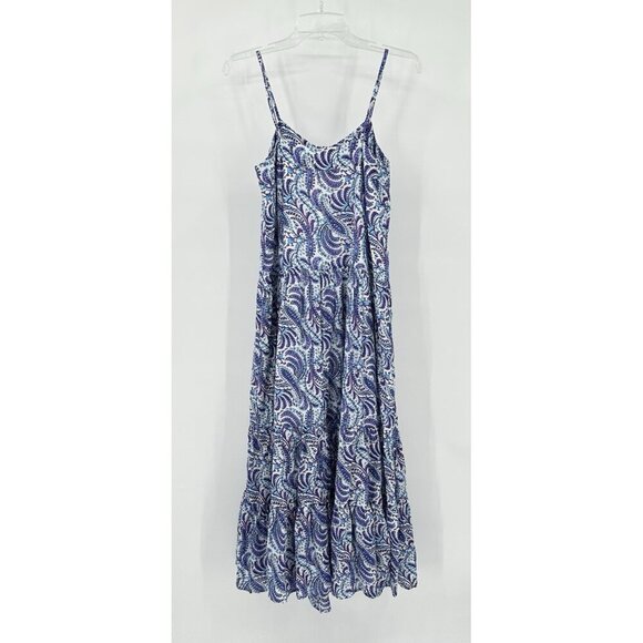 J CREW MAXI DRESS tiered cotton voile floral paisley sleeveless purple blue XS - Picture 8 of 12